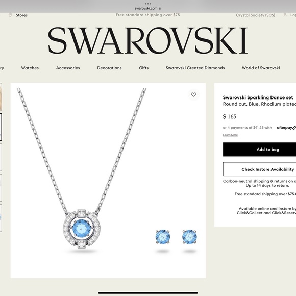 Swarovski Sparkling Dance Set Round, Blue, Rhodium Plated Earring & Necklace - Picture 4 of 5